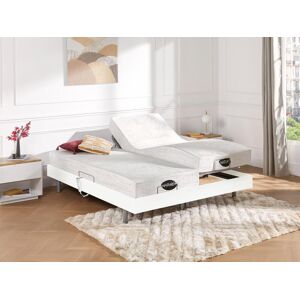 Vente-unique.com Lit électrique relaxation tout plots matelas mémoire de forme et bambou LYSIS III de NATUREA - moteurs OKIN - 2 x 70 x 190 cm - blanc - Publicité