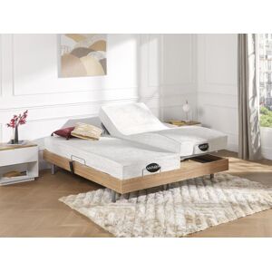 Vente-unique.com Lit électrique relaxation tout plots matelas mémoire de forme et bambou LYSIS III de NATUREA - moteurs OKIN - 2 x 70 x 190 cm - chêne - Publicité