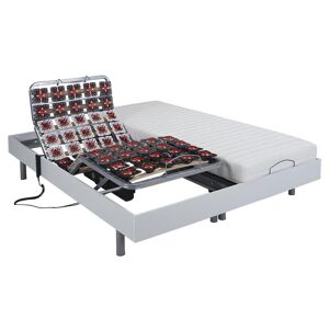 Vente-unique.com Lit électrique relaxation tout plots matelas latex CASSIOPEE III de DREAMEA - moteurs OKIN - 2 x 70 x 190 cm - blanc