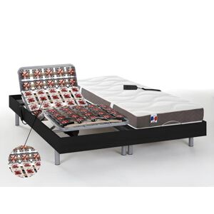 Vente-unique.com Lit électrique relaxation tout plots matelas 100% latex 3 zones JUPITER de DREAMEA - Noir - 2 x 70 x 190 cm - moteurs OKIN