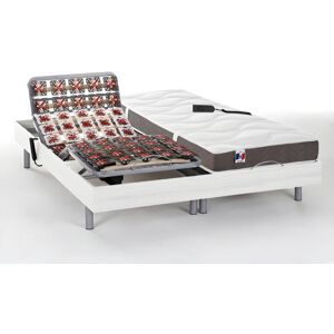 Vente-unique.com Lit électrique relaxation tout plots matelas 100% latex 3 zones JUPITER de DREAMEA - Blanc - 2 x 70 x 190 cm - moteurs OKIN - Publicité