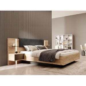 Vente unique Lit avec chevets 160 x 200 cm Avec LEDs Coloris Naturel et anthracite Sommier Matelas ELYNIA