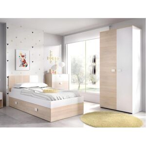 Vente unique Lit gigogne 2 x 90 x 190 cm Coloris Naturel et blanc SONIA