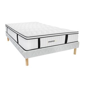 Vente-unique.com Ensemble 140 x 190 cm sommier + matelas anti-feu ressorts ensaches et surmatelas integre ep.28 cm - DELICE de DREAMEA HOTEL