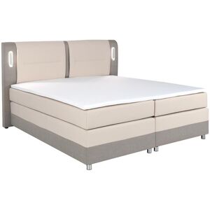 Ensemble complet boxspring tete de lit avec leds sommiers matelas surmatelas 160 x 200 cm Tissu et simili Beige et creme RIMINI de YSMEE