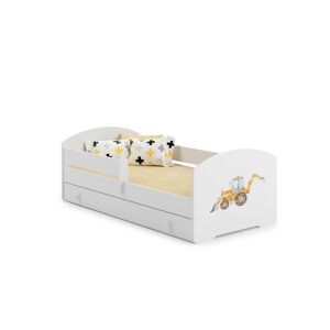 Luk - lit simple 140x70 avec des graphismes pour enfants, dans un ensemble avec un tiroir, une balustrade, un matelas et un cadre