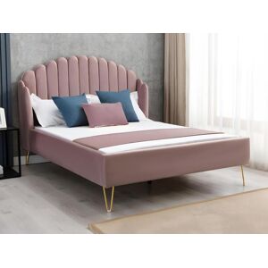 Vente unique Lit 160 x 200 cm avec tete de lit ondulee Velours Vieux rose SAGALI