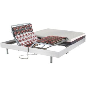 Lit électrique relaxation tout plots matelas mémoire de forme ATRIDE de DREAMEA - moteurs OKIN - blanc - 2 x 80 x 200 cm