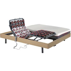 Vente-unique.com Lit électrique relaxation tout plots matelas mémoire de forme ATRIDE de DREAMEA - moteurs OKIN - chêne naturel - 2 x 90 x 200 cm - Publicité