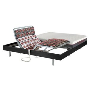 Vente-unique.com Lit électrique relaxation tout plots matelas mémoire de forme ATRIDE de DREAMEA - moteurs OKIN - noir - 2 x 90 x 200 cm