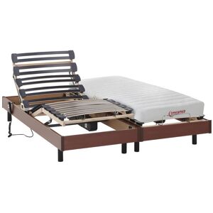 Vente-unique.com Lit électrique relaxation matelas accueil latex TYNDARE de DREAMEA - cerisier - 2 x 80 x 200 cm