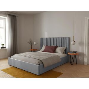 Vente-unique Lit coffre 160 x 200 cm avec tete de lit coutures verticales - Tissu - Gris + Matelas - SARAH