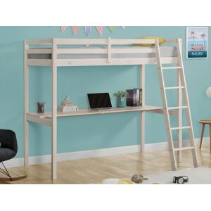 Vente-unique Lit mezzanine GEDEON II - 90 x 190 cm - Avec bureau - Pin massif - Blanchi