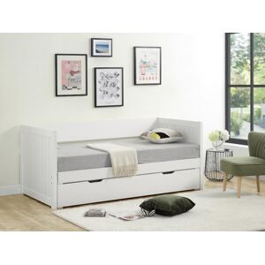 Vente unique Lit gigogne banquette 90 x 190 ou 174 x 190 cm Avec sommier peigne et tiroir Pin et MDF Blanc ALFIERO II