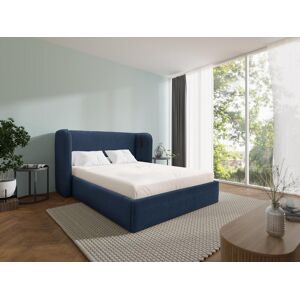 Vente unique Lit coffre 160 x 200 cm avec tete de lit incurvee Avec LEDs Tissu Bleu STOKALI