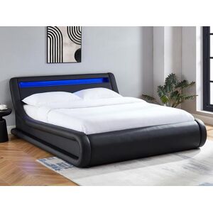 Vente-unique Lit coffre 160 x 200 cm - Avec LEDs - Simili - Noir - IRIS II