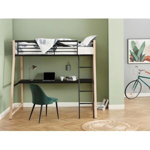 Vente unique Lit mezzanine MALICIA 90 x 190 cm bureau integre Noir et chene matelas