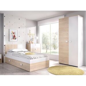 Vente unique Lit gigogne 2 x 90 x 190 cm Coloris Naturel et blanc matelas sommier SONIA