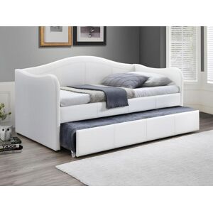 Vente-unique Lit banquette gigogne MATHILDE - 2 x 90 x 190 cm - Simili - Blanc + matelas