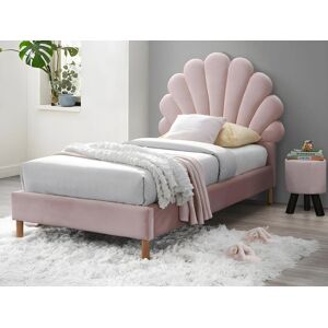 Vente unique Lit coquillage 90 x 190 cm Velours Rose Matelas MOANA