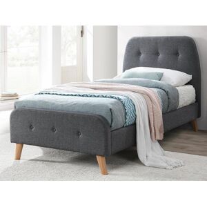 Vente unique Lit ROMEO tete de lit capitonnee 90 x 190 cm Tissu gris matelas