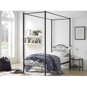 Vente-unique Lit à baldaquin LEYNA - 90 x 190 cm - Métal - Noir + matelas