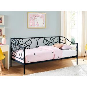 Vente-unique Lit banquette VIVIAN - 90 x 200 cm - Metal - Noir + matelas