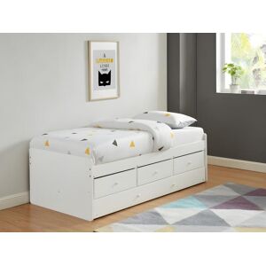 Vente-unique Lit gigogne TITOUAN avec 3 tiroirs - 90 x 190 cm - MDF et Pin - Blanc + Matelas