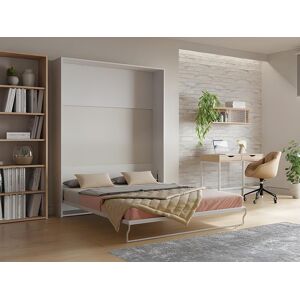 Vente-unique Lit escamotable 160 x 200 cm - Ouverture verticale manuelle - Blanc + Matelas - MALINA II