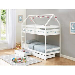 Vente unique Lits superposes cabane 2 x 90 x 190 cm 2 tiroirs Pin Blanc CHORI