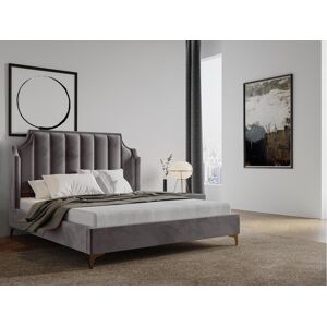 Vente-unique Lit 160 x 200 cm avec tete de lit incurvee - Velours - Anthracite - CAMILLA II