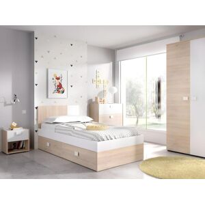 Vente-unique Chambre complete enfant lit gigogne 90 x 190 cm - 3 produits - Coloris : Chene et blanc - SONIA