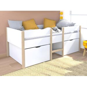 Vente unique Lit mi hauteur SISSY 2 tiroirs 90 x 190 cm Blanc et chene