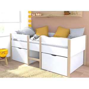 Vente unique Lit mi hauteur SISSY 2 tiroirs 90 x 190 cm Blanc et chene matelas