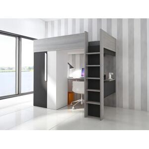 Vente unique Lit mezzanine 90 x 200 cm avec armoire et bureau Anthracite et blanc NICOLAS II