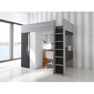 Vente-unique Lit mezzanine 90 x 200 cm avec armoire et bureau - Anthracite et blanc - NICOLAS II - Publicité