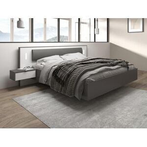 Vente-unique Lit avec chevets suspendus 160 x 200 cm - Avec LEDs - Gris et blanc - SEGOLA