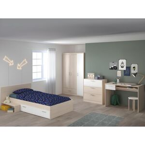 Vente unique Lit enfant 90 x 190 cm avec 1 tiroir Coloris Naturel et blanc sommier matelas IPLIA