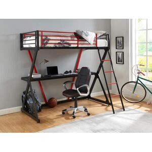 Vente unique Lit mezzanine 90 x 190 cm Avec bureau Metal Noir et rouge SUPIA