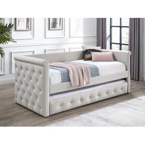 Vente unique Lit banquette gigogne capitonne 2 x 90 x 190 cm Tissu Beige Matelas LOUISE