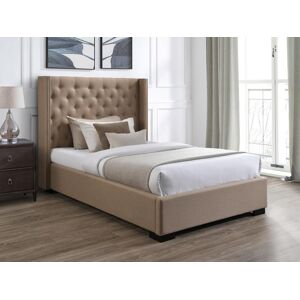 Vente unique Lit 120 x 200 cm avec tete de lit capitonnee Tissu Beige MASSIMO