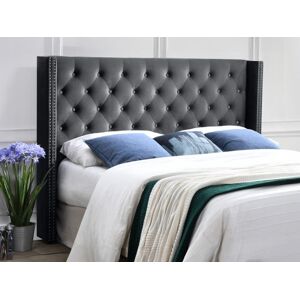 Vente unique Tete de lit capitonnee 170 cm Velours Gris MASSIMO II