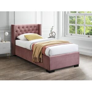 Vente unique Lit coffre 90 x 200 cm avec tete de lit capitonnee Velours Rose Matelas MASSIMO