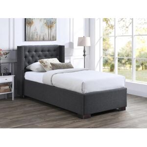 Vente unique Lit coffre 90 x 200 cm avec tete de lit capitonnee Tissu Gris Matelas MASSIMO