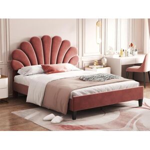 ModernLuxe Lit double rembourré en velours - 140x200cm - tête de lit en forme de fleur - avec sommier à lattes - Rouge - Publicité