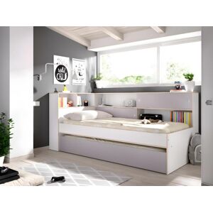 Vente unique Lit gigogne avec rangements 90 x 200 et 90 x 190 cm Blanc et gris LOSIANA