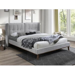 Vente unique Lit 140 x 200 cm avec tete de lit capitonnee Lin Gris clair KERANO