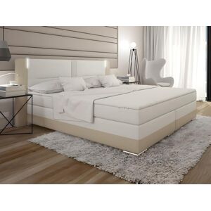 Ensemble complet boxspring tete de lit avec leds sommiers matelas surmatelas 200 x 200 cm Simili Creme et blanc ASTI de YSMEE