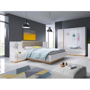 Vente unique Lit coffre avec chevets 160 x 200 cm Avec LEDs Blanc et naturel Matelas MURARI