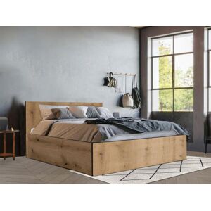 Vente-unique Lit coffre 140 x 190 cm - Coloris : Naturel et anthracite + Matelas - ELPHEGE